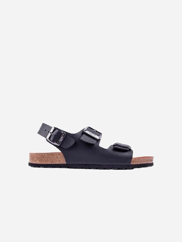 Men's sandals with a perforated leather upper for ventilationLima Men's Vegan Footbed Sandals | Black