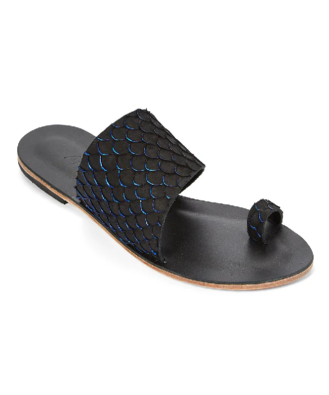 Men's sandals with a flexible sole for easy movementWilshire Blvd - Classic Slide with Toe Loop And Real Fish Scale Leather | Blue