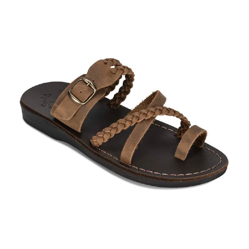 Men's sandals with a cushioned footbedSophia Buckle - Leather Braided Slide Sandal | Oiled Brown