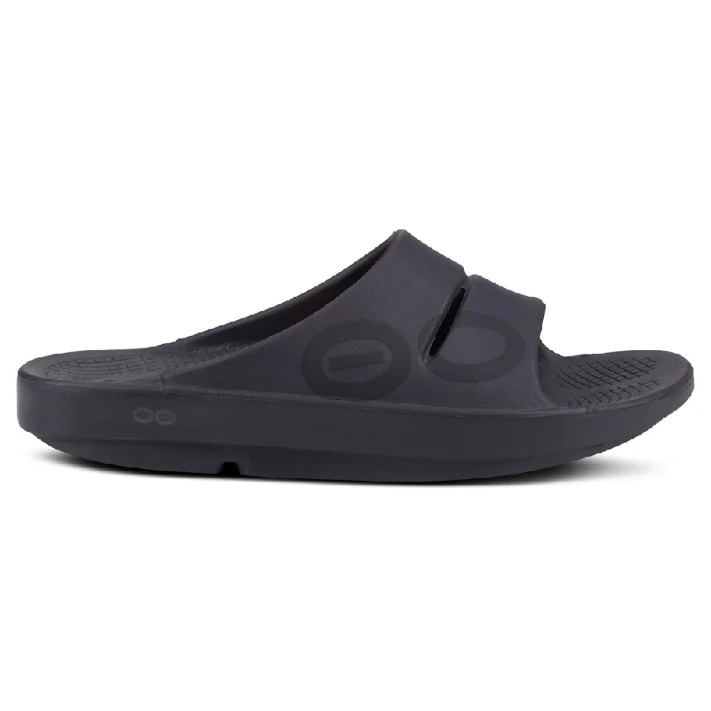 Men's sandals with a wide strap for supportOOFOS OOahh Sport Flex Black Mat Sandal (Unisex)