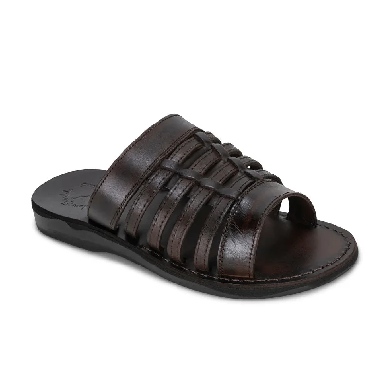 Men's sandals with a toe post designAdam - Caged Leather Slide Sandal | Brown