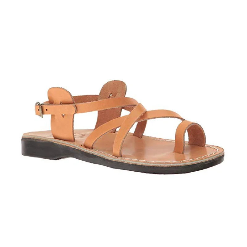 Men's sandals with a perforated leather upper for ventilationThe Good Shepherd Buckle - Leather Toe Loop Sandal | Tan