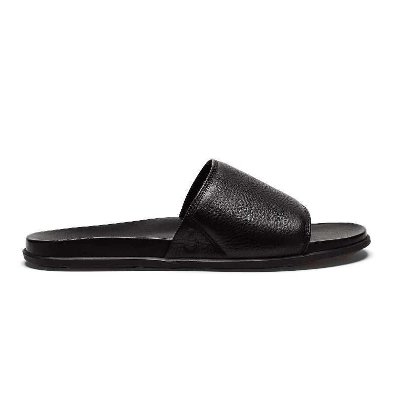 Men's leather sandals with an adjustable strap‘Ōlali Slide - Black / Black