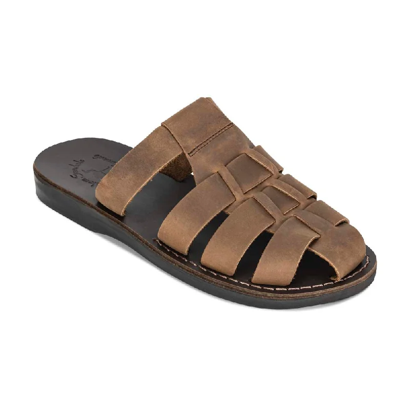 Men's sandals with a perforated leather upper for ventilationMichael Slide - Leather Pacific Slide Sandal | Oiled Brown