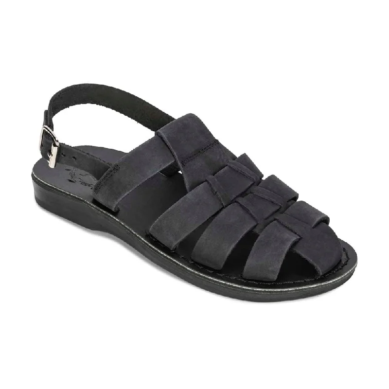 Men's sandals in a neutral color like black or brownMichael - Slingback Leather Fisherman Sandal | Black Nubuck