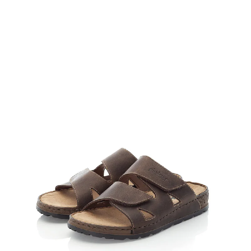 Men's sandals with a wide strap for support25691-25 Brown Slide Adjustable