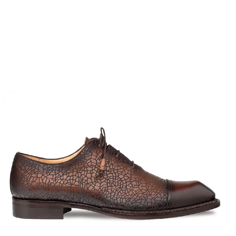 Men's Oxfords in a dark burgundy leather for a unique styleAsymmetric Embossed Calf Oxford