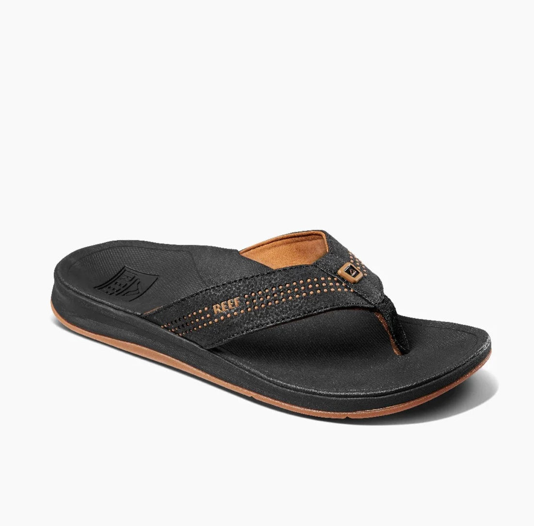 Men's sandals with a perforated leather upper for ventilationReef Ortho Seas Men's Sandal - Black