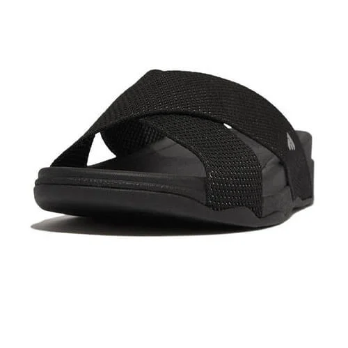 Men's sandals with a contrast stitching detailFitFlop Men's Surfer Two-Tone Webbing Cross Slides - Black