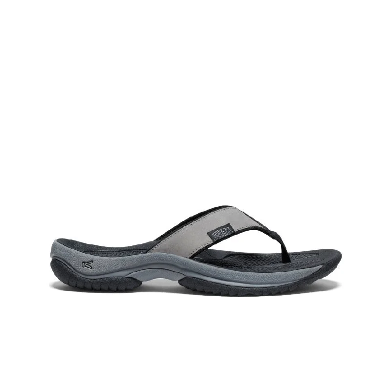 Men's sandals with a decorative buckle or charmMen's Kona Leather Flip-Flop  |  Steel Grey/Black