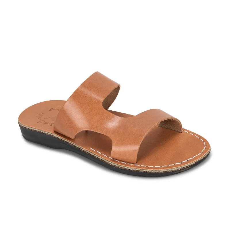 Men's sandals with a perforated leather upper for ventilationJune - Leather Side Strap Sandal | Tan