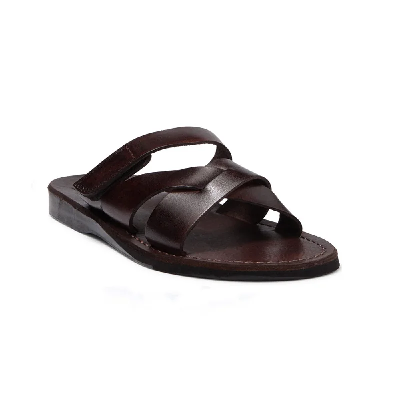 Men's sandals with a wide strap for supportPhilip - Leather Woven Strap Sandal | Brown