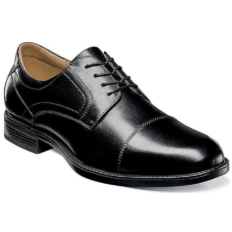 Men's Oxford shoes with a decorative inlay on the toeFlorsheim Midtown Cap Toe Oxford Black Smooth Leather (Men's)