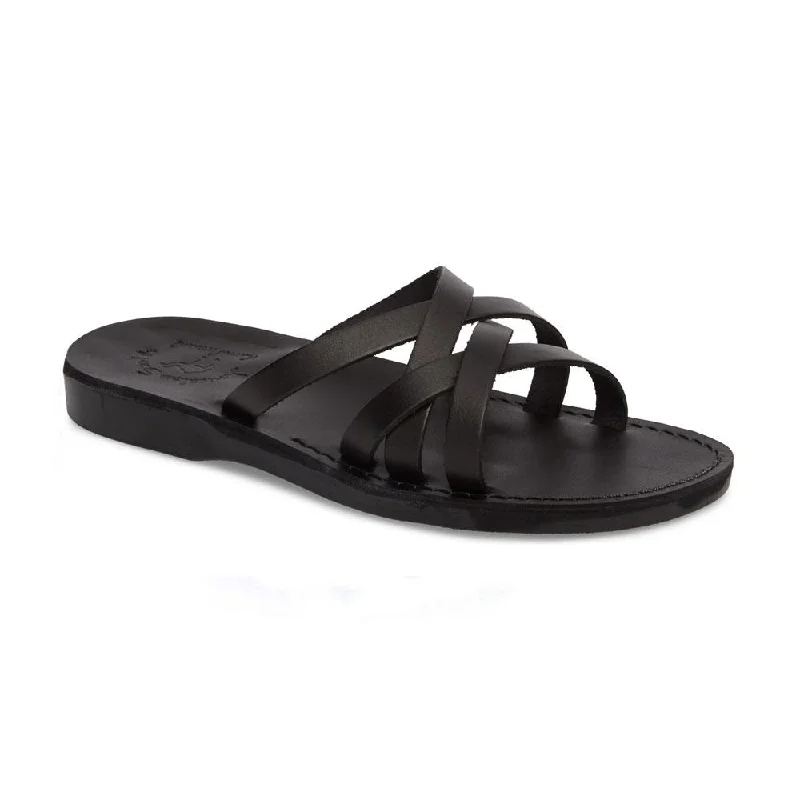 Waterproof men's sandals for water activitiesGad - Leather Criss Cross Strap Sandal | Black