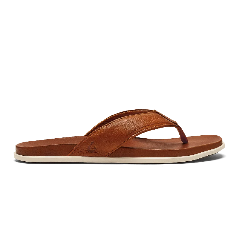 Men's sandals with a perforated leather upper for ventilation‘Ōlali - Fox