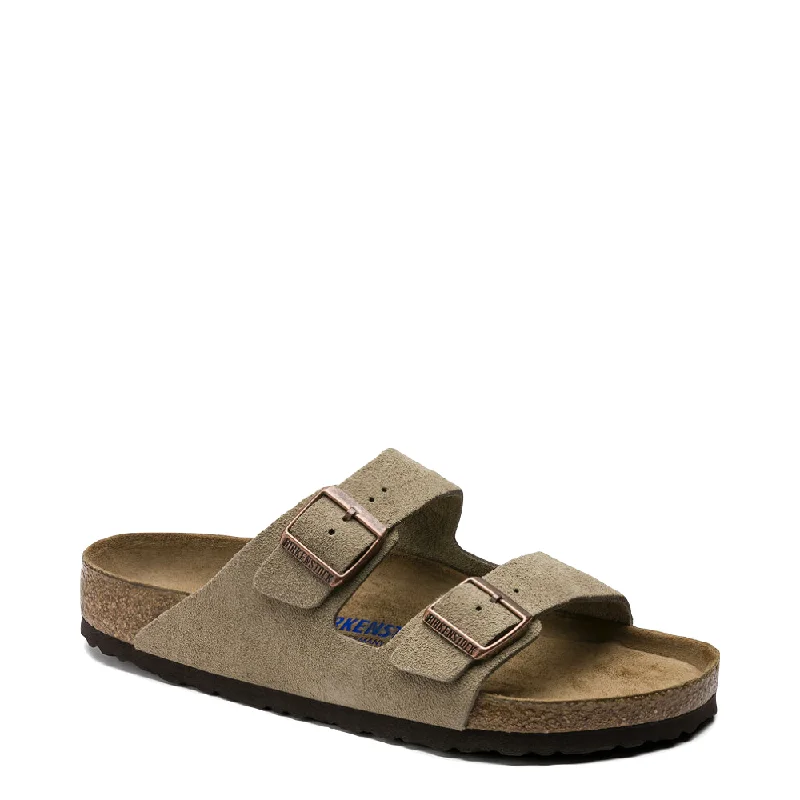 Men's sandals with a flexible sole for easy movementBirkenstock Arizona Suede Soft Footbed Sandal in Taupe