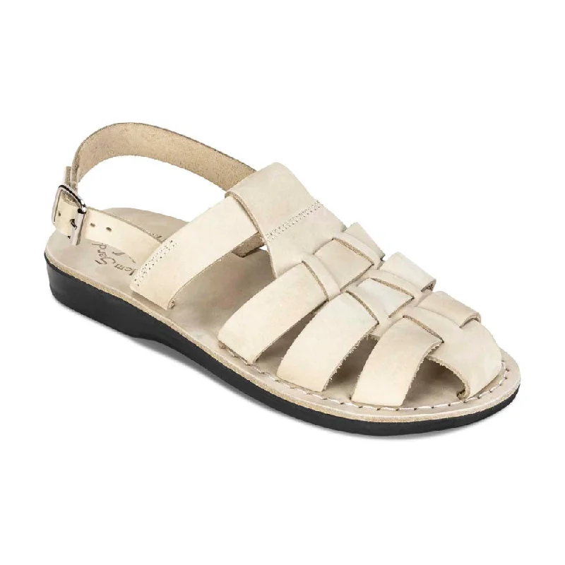 Men's sandals with a toe post designMichael - Slingback Leather Fisherman Sandal | White Nubuck