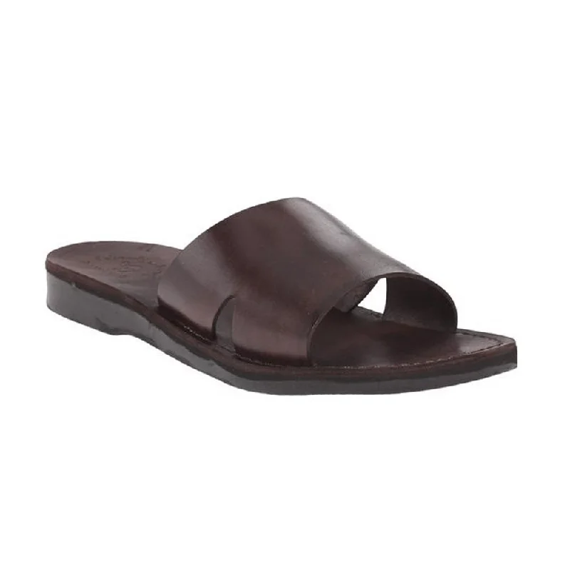 Men's sandals in a neutral color like black or brownBashan - Leather Wide Strap Slide Sandal | Brown