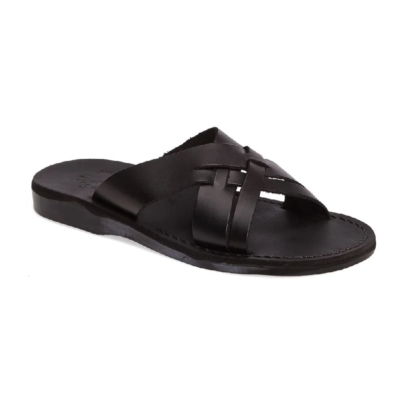 Men's sandals with a stretchy strap for a better fitJesse - Leather Woven Strap Sandal | Black