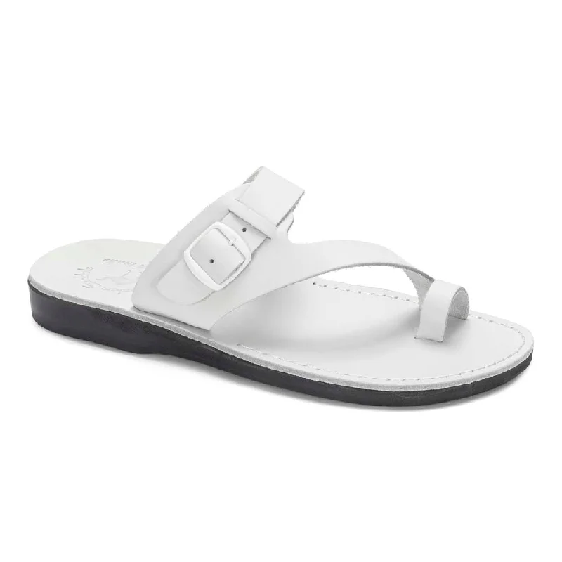 Flip - flop style men's sandals for beach wearAbner - Leather Metal Buckle Sandal | White