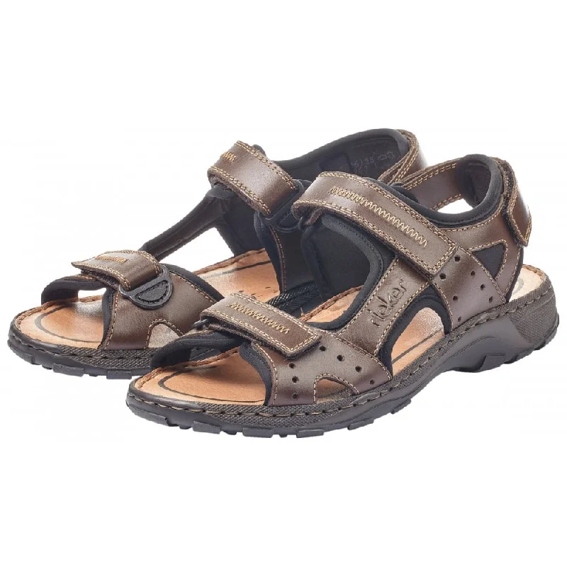 Men's sandals with a toe post design26061-25 Brown Two-Strap Sandal