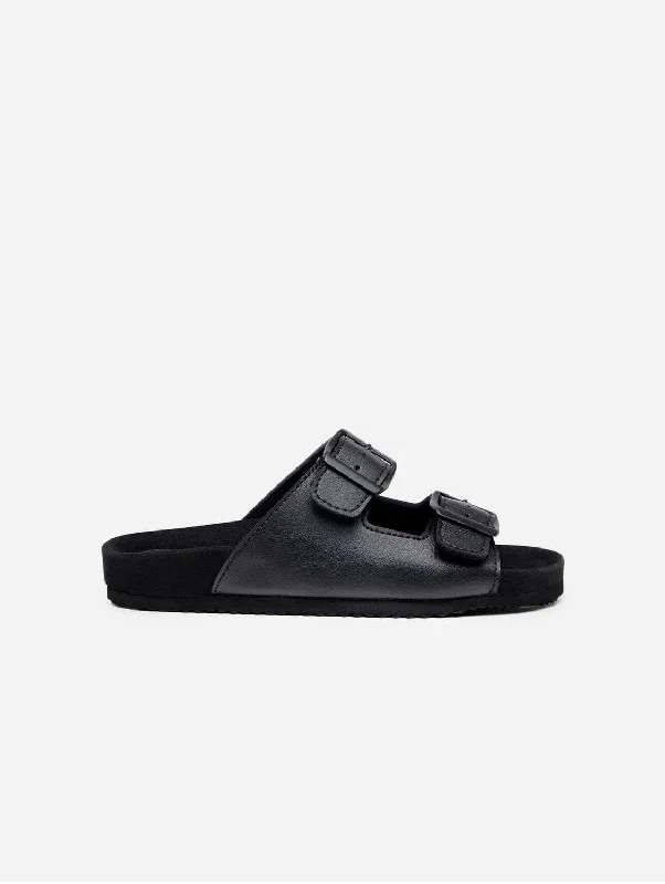 Men's sandals with a buckle closureTruda Unisex Vegan Leather Two-Strap Sandals | Black