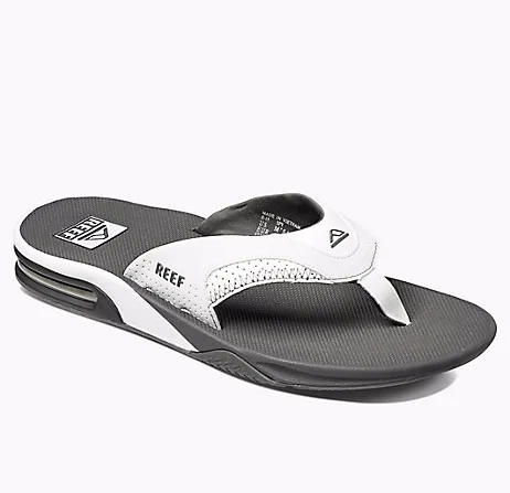 Men's sandals with a decorative buckle or charmReef Mens Fanning Grey White Sandal 2026 GRW