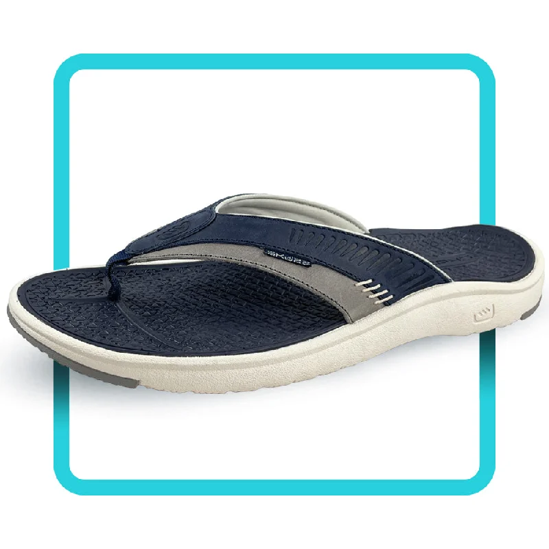 Men's sandals with a stretchy strap for a better fitStingray by Skuze Shoes - Grey & Navy