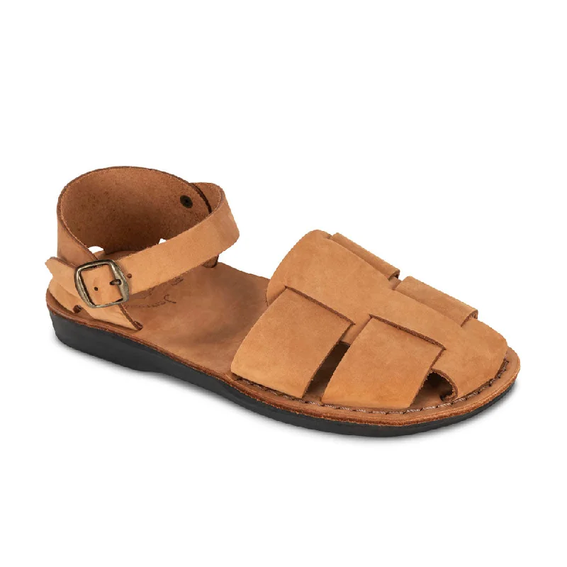 Men's sandals with a toe post designGemma - Leather Adjustable Strap Sandal | Camel Brown Nubuck