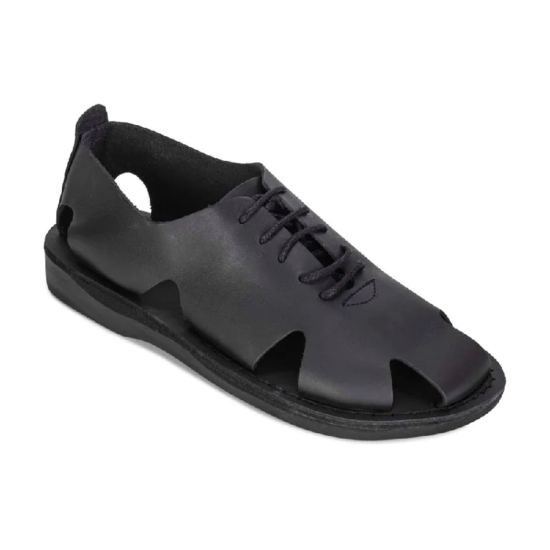 Men's sandals with a rubber sole for tractionRiver - Leather Lace-Up Sandal | Black