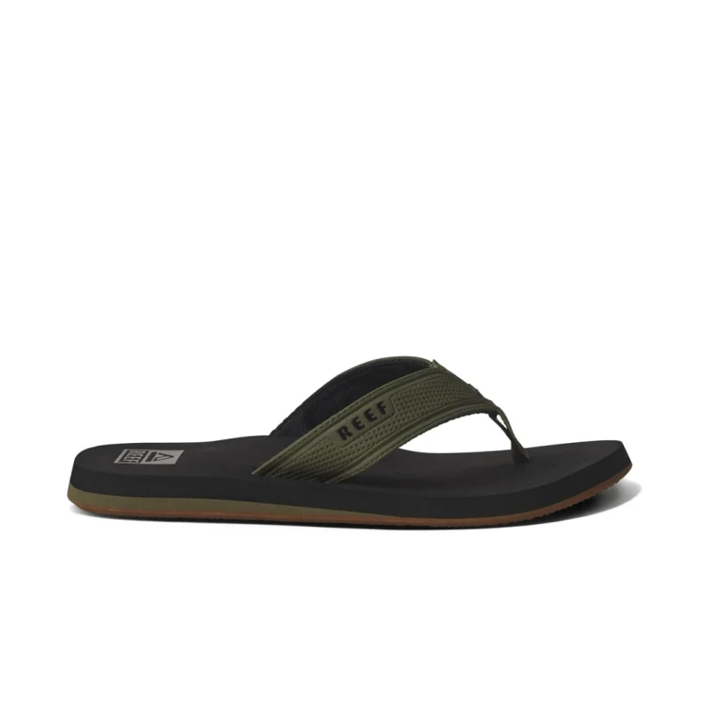 Men's sandals with a perforated leather upper for ventilationReef Men's The Layback - Black/Olive