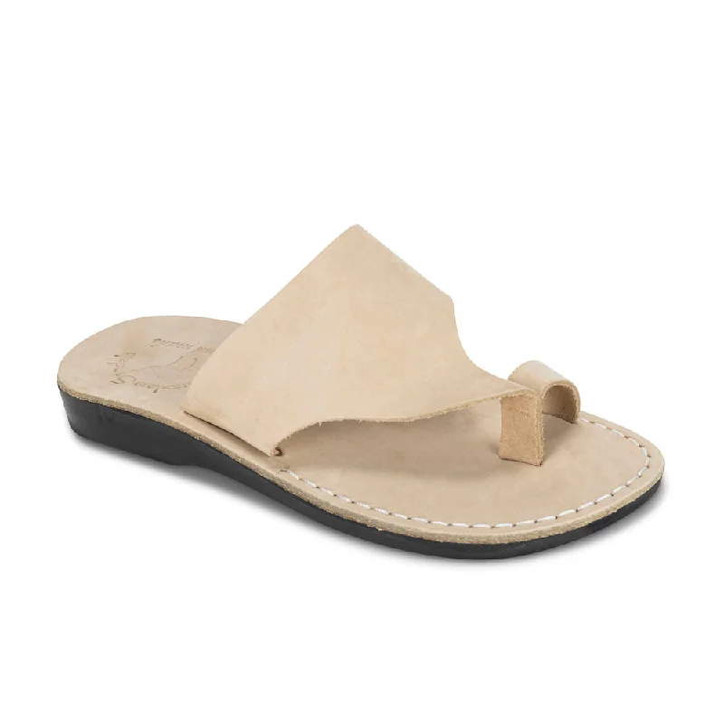 Men's sandals with a decorative buckle or charmPetra - Leather Toe Strap Sandal | White Nubuck