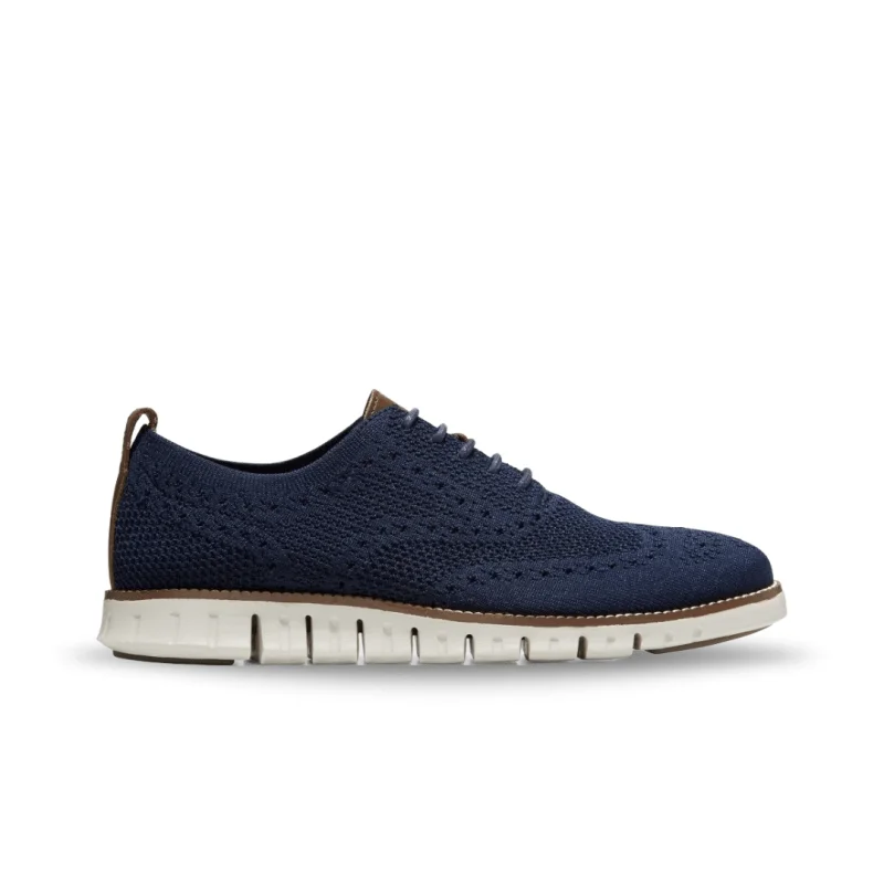 Men's leather Oxford shoes with a plain toeCole Haan Men's Zerogrand Wingtip C24947 - Marine Blue Stitchlite/Ivory