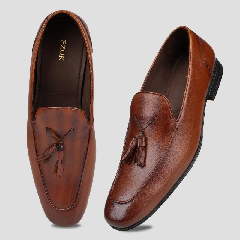 Ezok Leather Tan Formal Shoes For Men