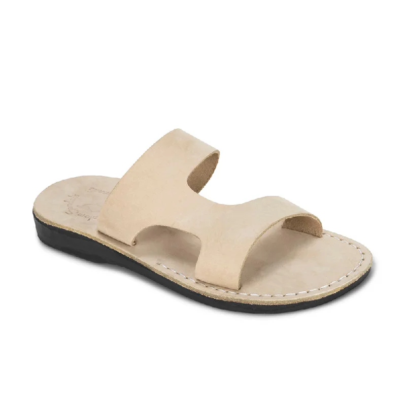 Men's sandals with a rubber sole for tractionJune - Leather Side Strap Sandal | White Nubuck