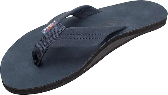 Men's sandals with a buckle closureRainbow Men's Black Leather Sandals Premier Single Layer - Black