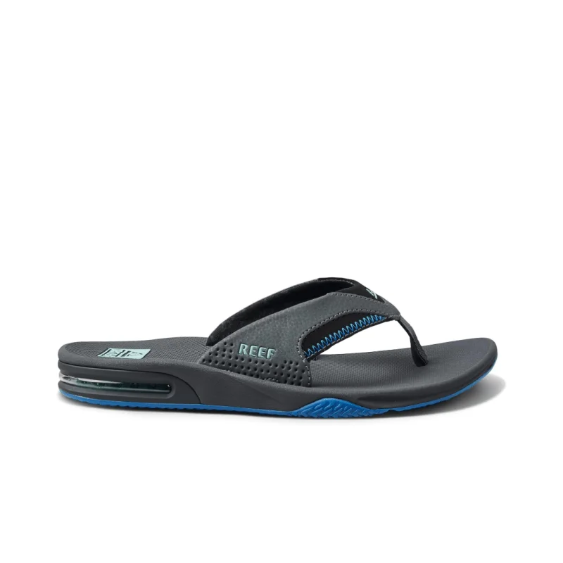 Men's leather sandals with an adjustable strapReef Men's Fanning Flip Flops - Gunmetal/Ocean