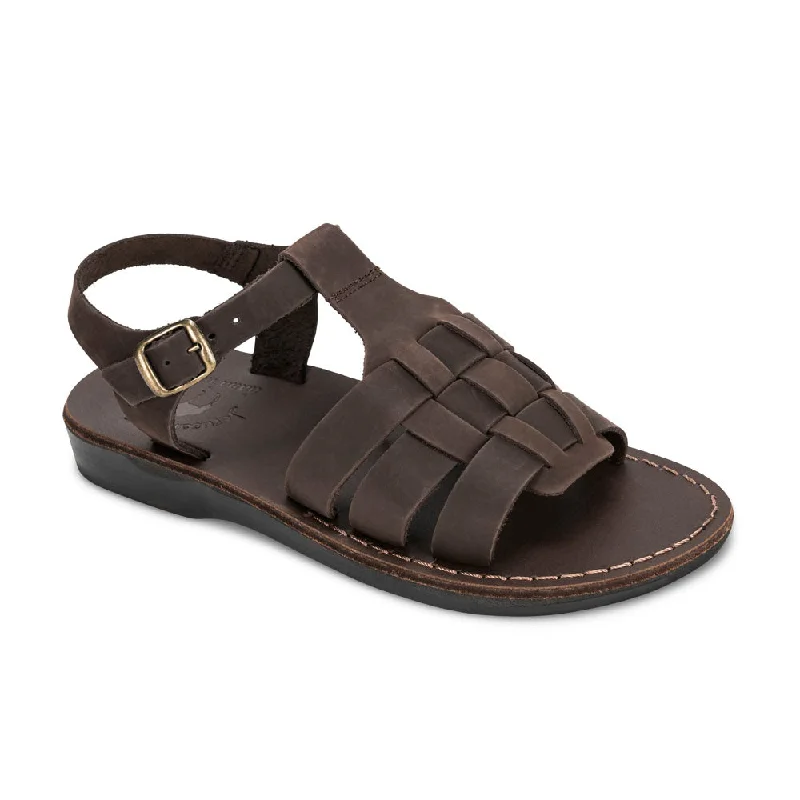 Men's sandals with a removable insole for cleaningMikayla - Open Toe Fisherman-Style Sandal | Brown Nubuck