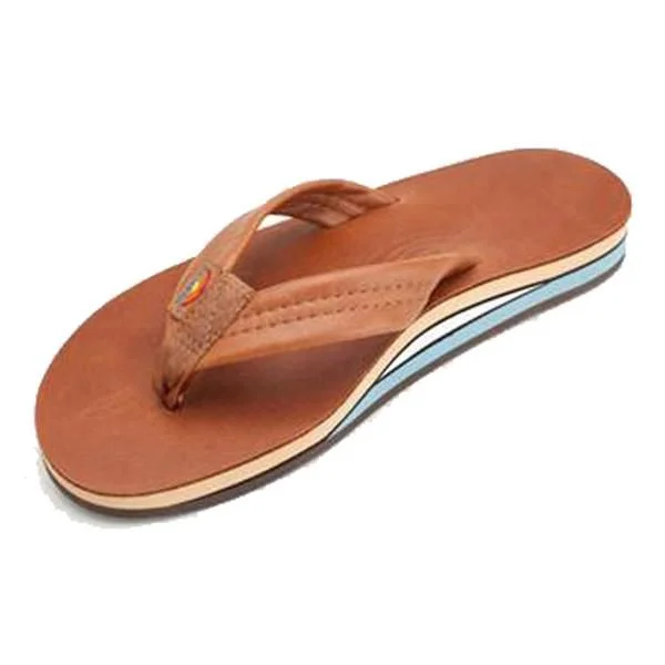 Men's sandals with a contrast stitching detailRainbow Sandals Men's Classic Tan Double Thick Leather Flip Flops - Tan blue midsole