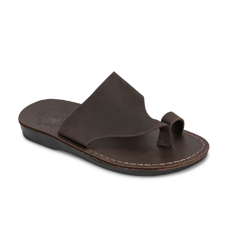 Men's sandals in a neutral color like black or brownPetra - Leather Toe Strap Sandal | Brown Nubuck