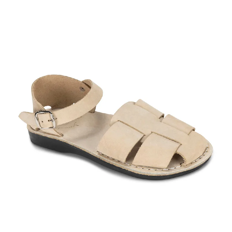 Men's sandals with a wide strap for supportGemma - Leather Adjustable Strap Sandal | White Nubuck