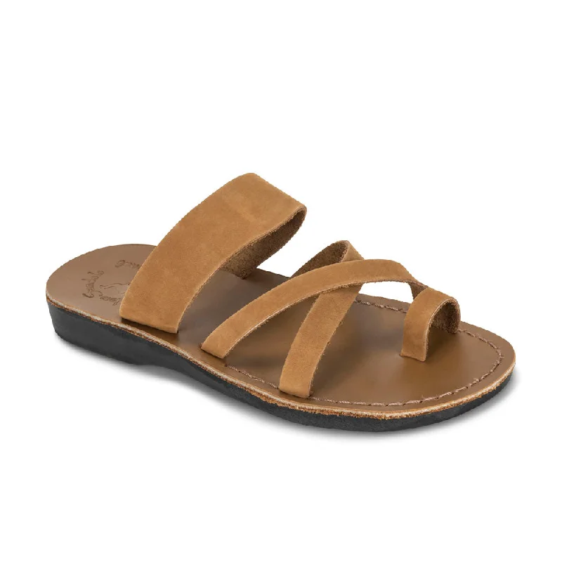 Men's sandals with a stretchy strap for a better fitThe Good Shepherd - Leather Toe Loop Sandal | Tan Nubuck