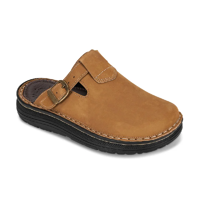 Men's sandals with a durable outer soleSawyer - Leather Clog-Toe Sandal | Tan Nubuck