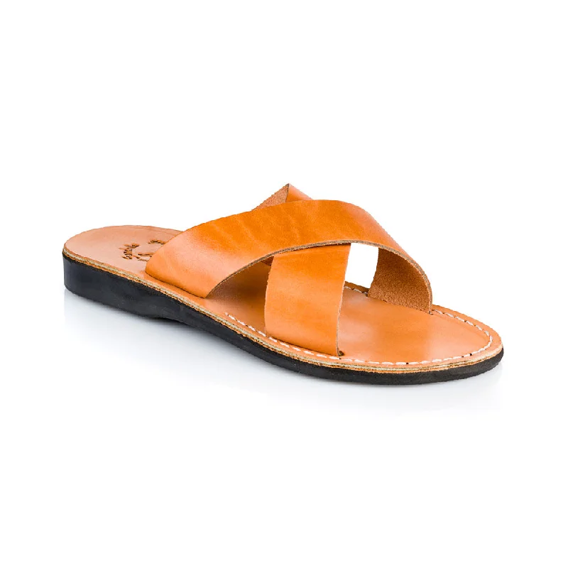 Men's sandals with a flexible sole for easy movementElan - Leather Cross Strap Sandal | Tan