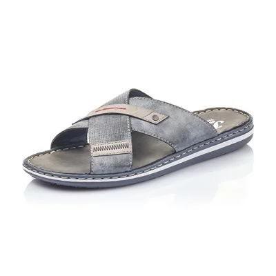 Men's leather sandals with an adjustable strap21057-14 Blue Slide