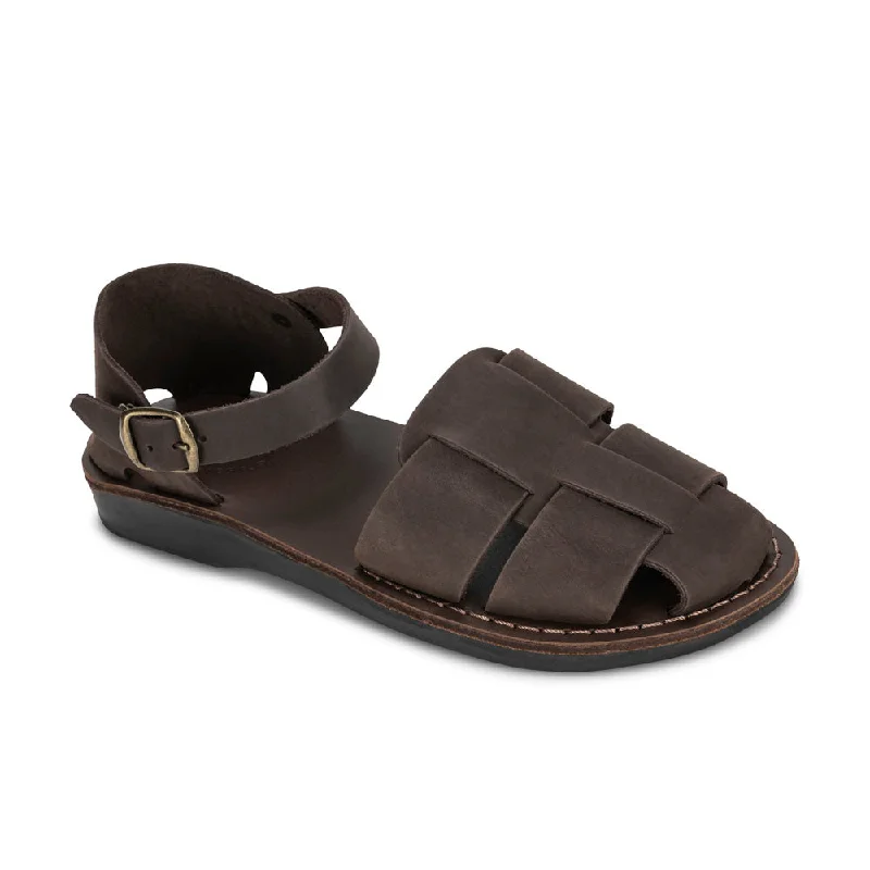 Men's sandals with a durable outer soleGemma - Leather Adjustable Strap Sandal | Brown Nubuck