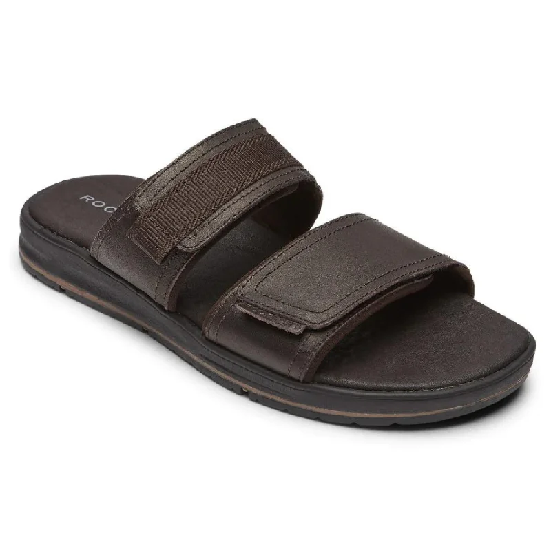 Men's sandals with a removable insole for cleaningRockport Lucky Bay Dress Slide Brown Leather Sandal (Men's)