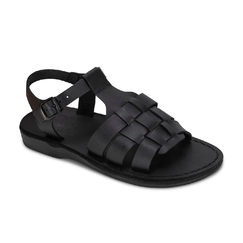 Men's sandals with a wide strap for supportMikayla - Open Toe Fisherman-Style Sandal | Black