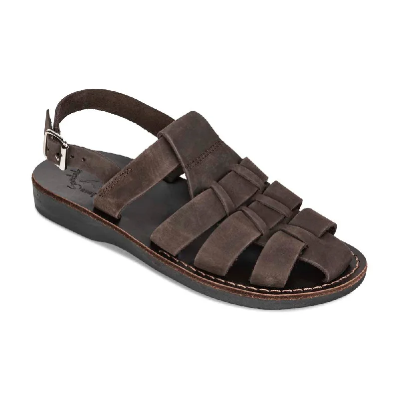 Men's sandals with a rubber sole for tractionMichael - Slingback Leather Fisherman Sandal | Brown Nubuck