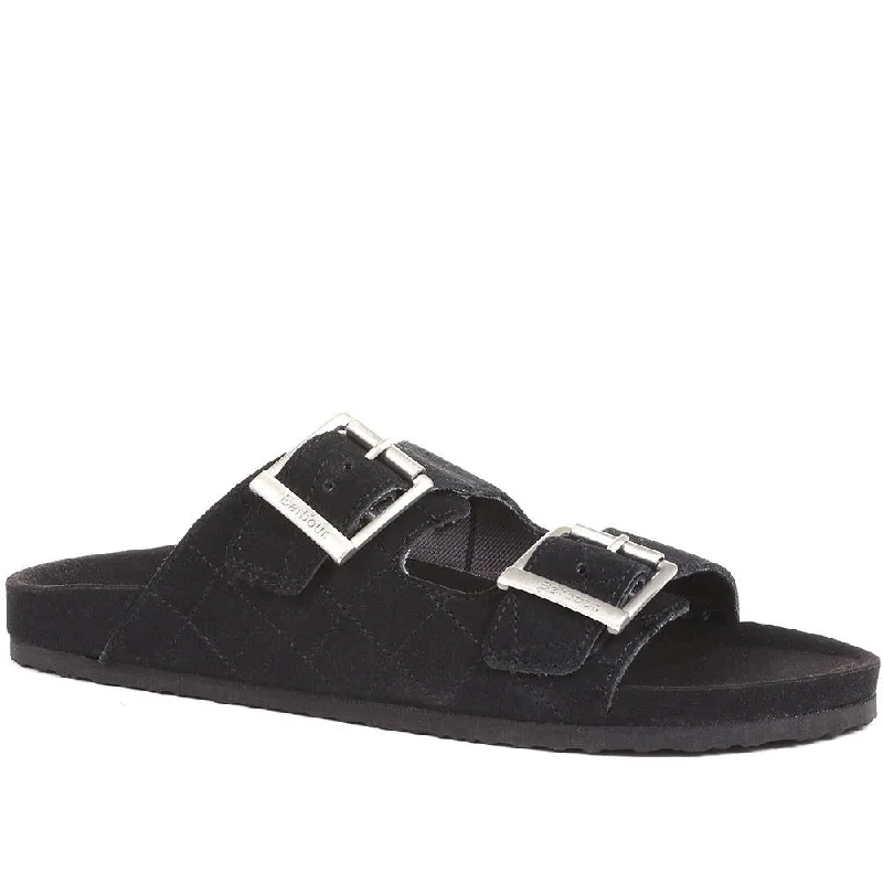 Men's sandals in a neutral color like black or brownEddie Leather Slider Sandals - BARBR35509 / 321 397